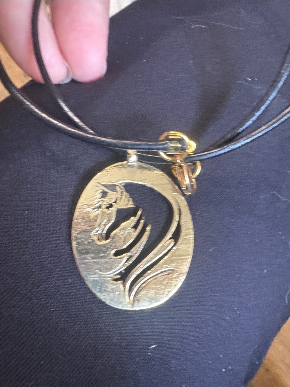 Brass Oval Horse Silhouette Pendant Necklace - Women's Artisan Jewelry